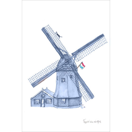 Deze ansichtkaart met molen in delftsblauw is toch typisch iets van Holland. Wil je een buitenlander met deze ansichtkaart verrassen, via postcrossing, of juist iemand uit Nederland?
