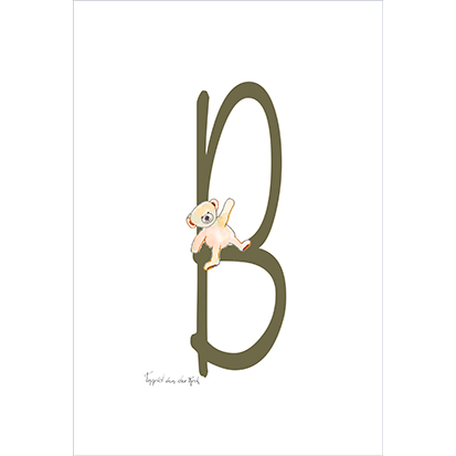 een leuke ansichtkaart van de letter b met een beer