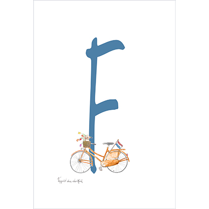 een leuke ansichtkaart van de letter f met een fiets
