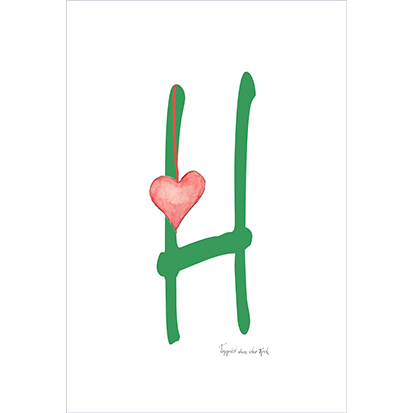 een leuke ansichtkaart van de letter h met een hart