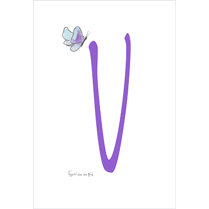 een leuke ansichtkaart van de letter v met een vlinder